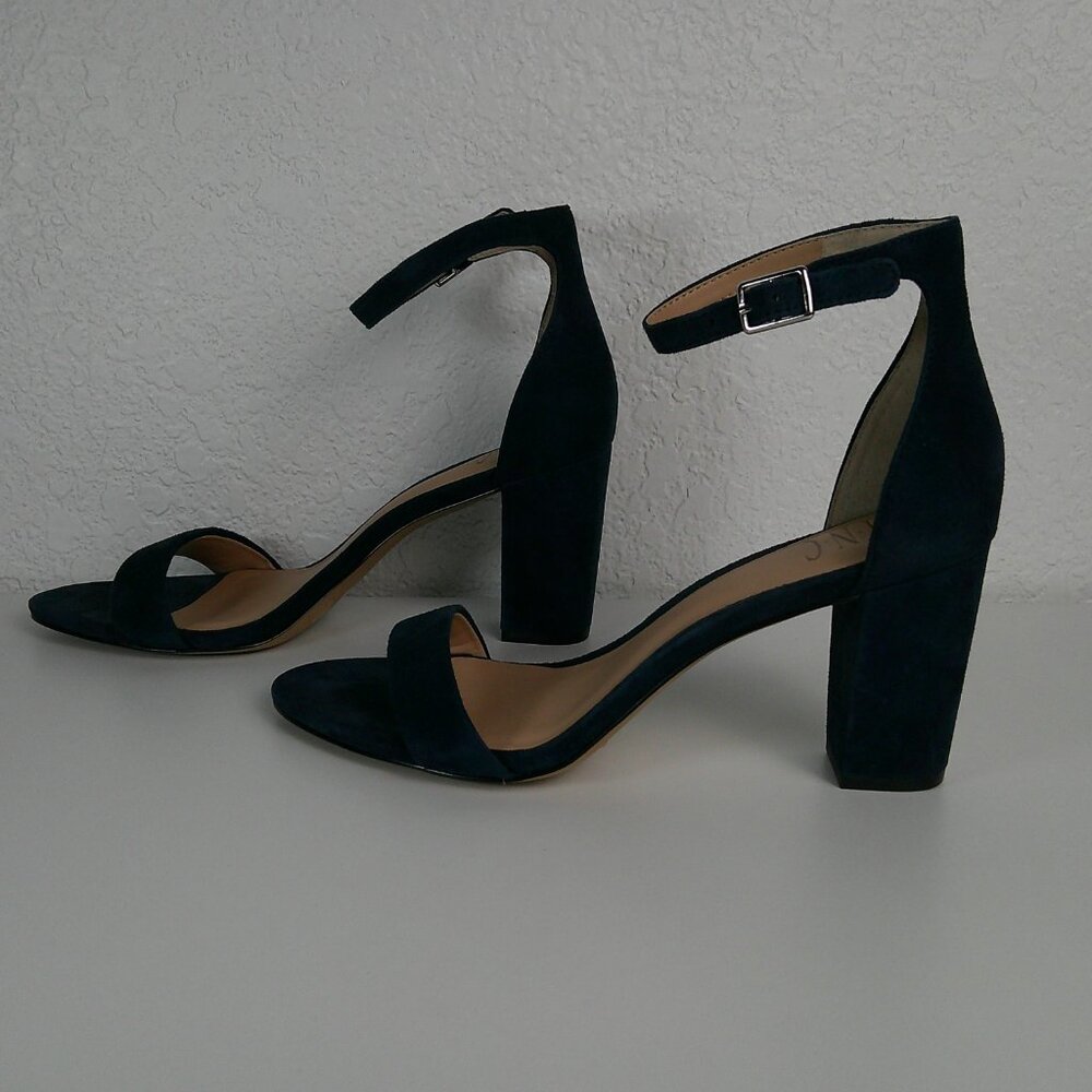INC Cobalt Blue Suede Chunky Heel Sandals Ankle Strap Block Heel 3" Size 8M - Picture 2 of 8